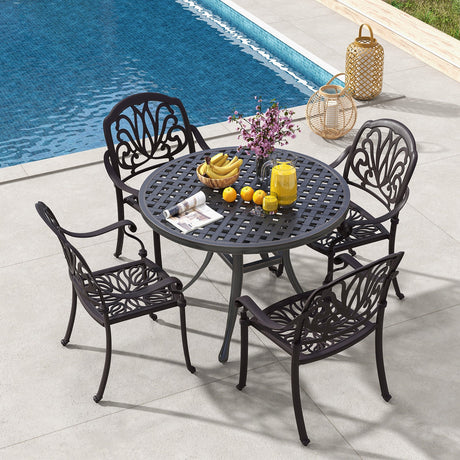 2 sillas de comedor de aluminio fundido para patio con reposabrazos - bronce
