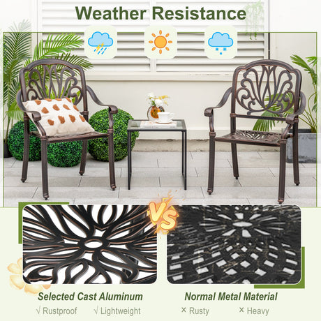 2 sillas de comedor de aluminio fundido para patio con reposabrazos - bronce