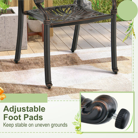 2 sillas de comedor de aluminio fundido para patio con reposabrazos - bronce