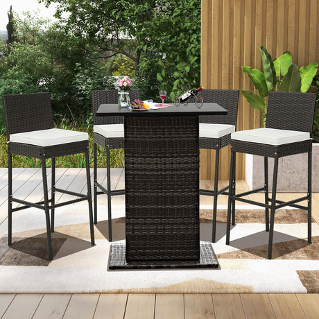 2 taburetes de bar de mimbre acolchados para patio con reposapiés cómodo
