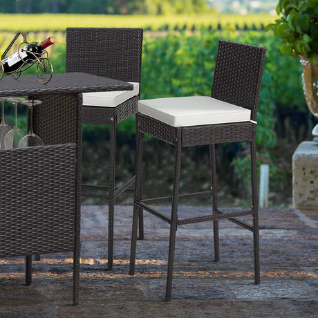 2 taburetes de bar de mimbre acolchados para patio con reposapiés cómodo