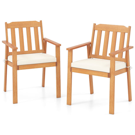 2 sillas de comedor para patio, sillas de madera de acacia para exteriores, blancas