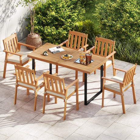 2 sillas de comedor para patio, sillas de madera de acacia para exteriores, blancas