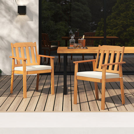 2 sillas de comedor para patio, sillas de madera de acacia para exteriores, blancas