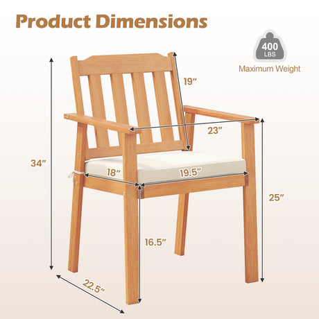 2 sillas de comedor para patio, sillas de madera de acacia para exteriores, blancas