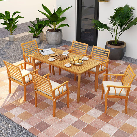 2 sillas de comedor para patio, sillones de madera de acacia para exteriores, muebles de conversación para bistró - Blancas