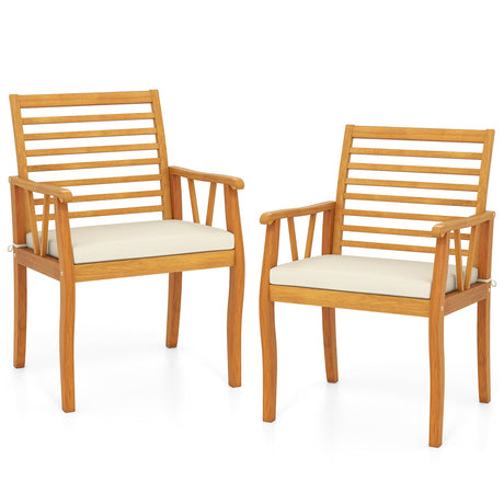2 sillas de comedor para patio, sillones de madera de acacia para exteriores, muebles de conversación para bistró - Blancas