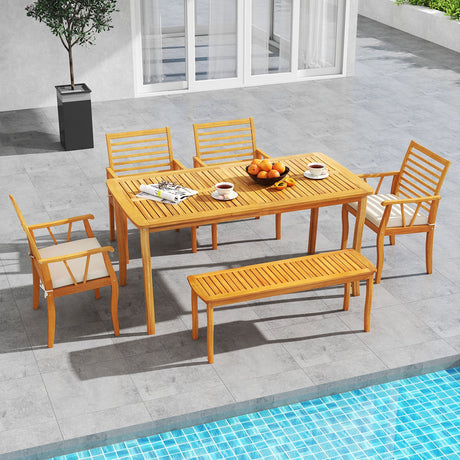2 sillas de comedor para patio, sillones de madera de acacia para exteriores, muebles de conversación para bistró - Blancas