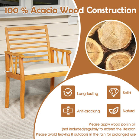 2 sillas de comedor para patio, sillones de madera de acacia para exteriores, muebles de conversación para bistró - Blancas