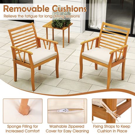2 sillas de comedor para patio, sillones de madera de acacia para exteriores, muebles de conversación para bistró - Blancas