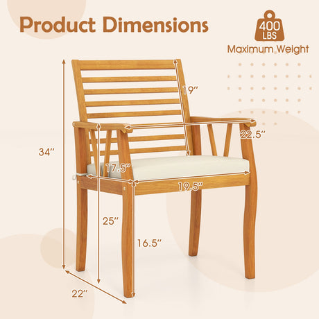 2 sillas de comedor para patio, sillones de madera de acacia para exteriores, muebles de conversación para bistró - Blancas