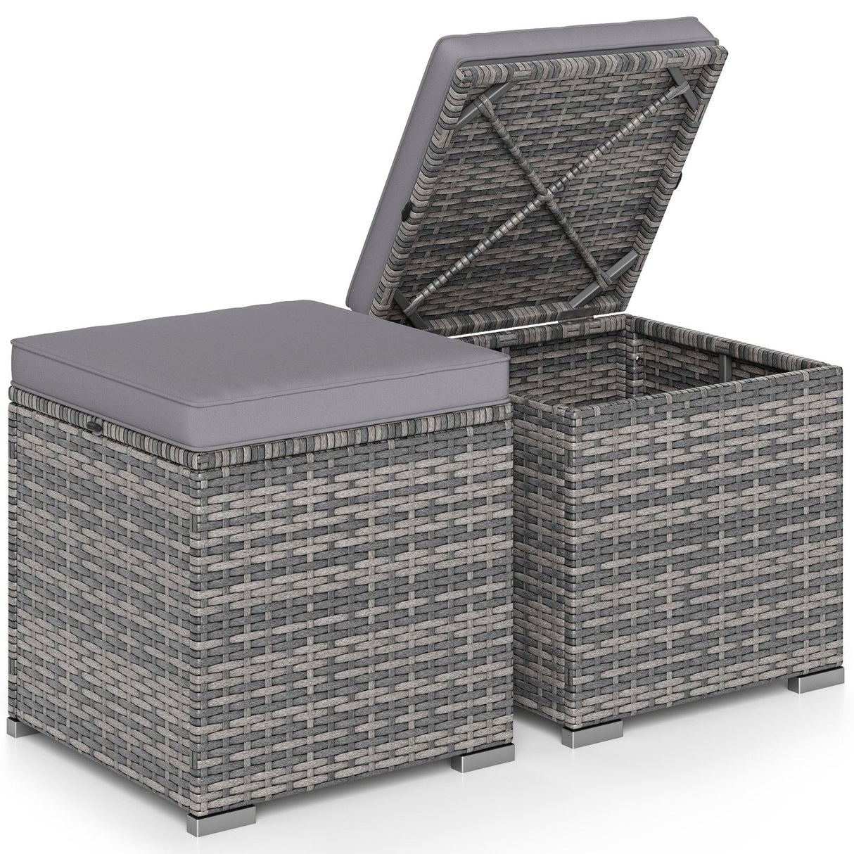 2 Pieces Patio Ottoman with Hidden Storage Space-Mix Grey