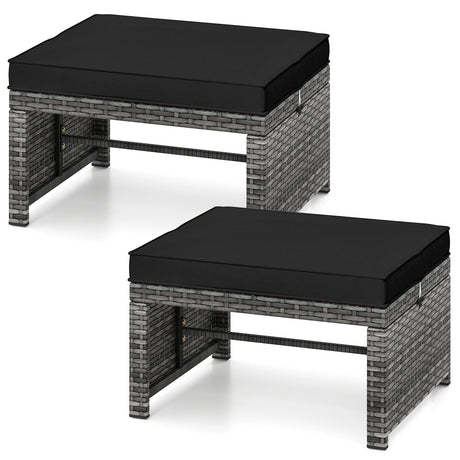 2 Otomanas de ratán PE para patio con cojines suaves con cremallera para terraza