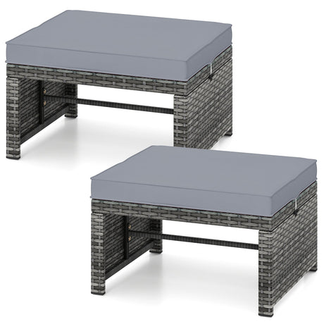 2 Otomanas de ratán PE para patio con cojines suaves con cremallera para terraza