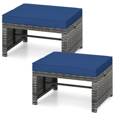 2 Otomanas de ratán PE para patio con cojines suaves con cremallera para terraza