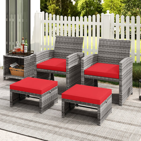 2 Otomanas de ratán PE para patio con cojines suaves con cremallera para terraza