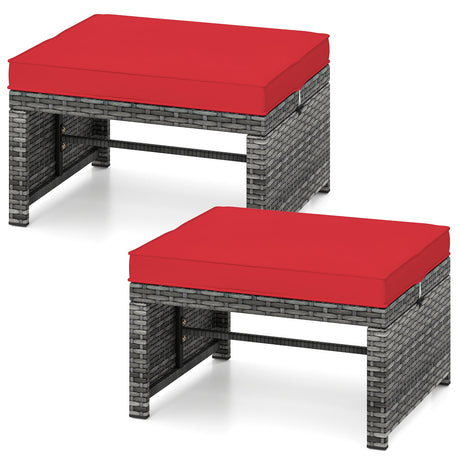 2 Otomanas de ratán PE para patio con cojines suaves con cremallera para terraza