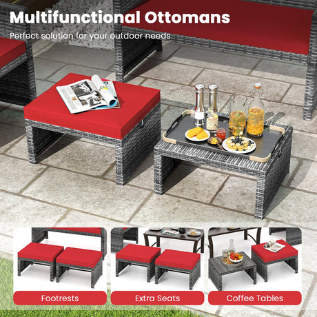 2 Otomanas de ratán PE para patio con cojines suaves con cremallera para terraza