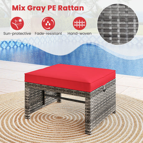 2 Otomanas de ratán PE para patio con cojines suaves con cremallera para terraza