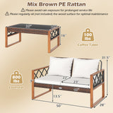 2 Pieces Patio PE Wicker Furniture Set Outside Conversation Set for Porch-White