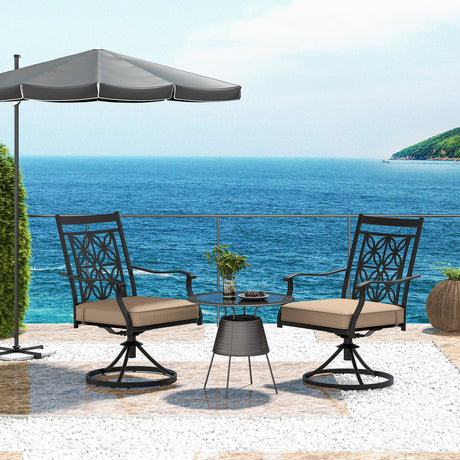 2 sillas giratorias de patio con respaldo y cojines con diseño de flores, color negro