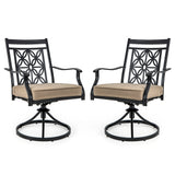 2 sillas giratorias de patio con respaldo y cojines con diseño de flores, color negro