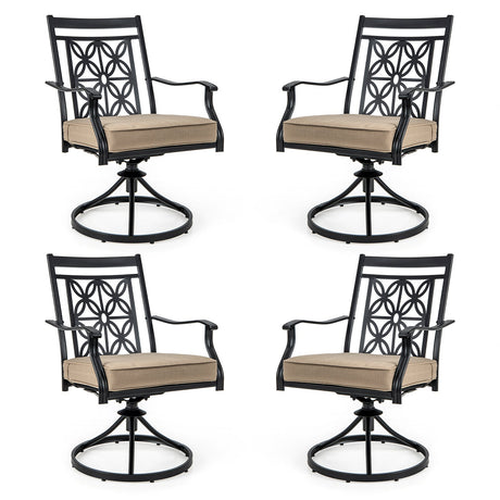 2 sillas giratorias de patio con respaldo y cojines con diseño de flores, color negro