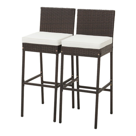 2 taburetes de bar de mimbre acolchados para patio con reposapiés cómodo