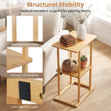 2 Pieces Side Table with Storage Shelves and Bamboo Construction-Natural