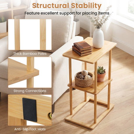 Mesa auxiliar de 2 piezas con estantes de almacenamiento y construcción de bambú - Natural