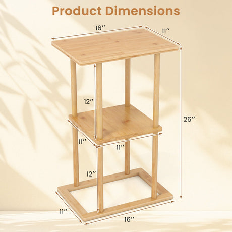 Mesa auxiliar de 2 piezas con estantes de almacenamiento y construcción de bambú - Natural