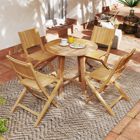 2 sillas de comedor de exterior de madera de teca con asiento de listones