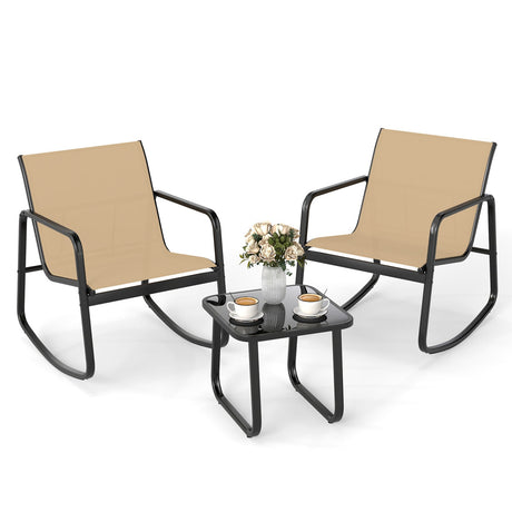 2 sillas de bistró balancín y mesa con cubierta de vidrio para porche, patio o balcón - Negro