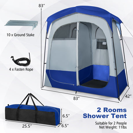 Tienda de ducha con privacidad, extra grande, 2 compartimentos, con cubierta para lluvia removible y bolsillo interior