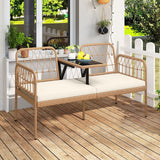 Sofá de exterior de 2 plazas de ratán PE con mesa de centro incorporada y cojines suaves - Blanco