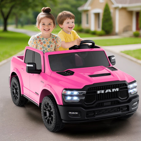 Coche de juguete montable con licencia Ram Truck de 24 V y 2 asientos para niños grandes con control remoto y música