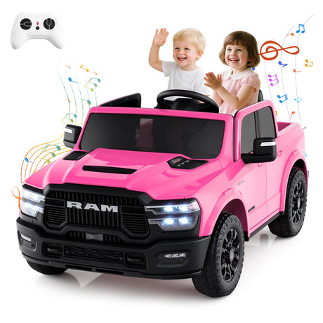 Coche de juguete montable con licencia Ram Truck de 24 V y 2 asientos para niños grandes con control remoto y música