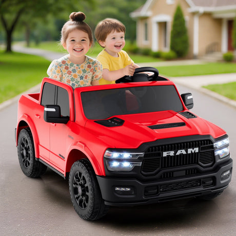 Coche de juguete montable con licencia Ram Truck de 24 V y 2 asientos para niños grandes con control remoto y música