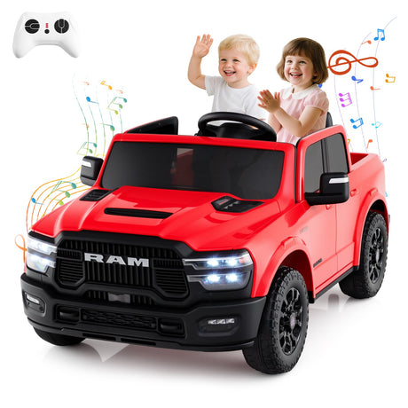Coche de juguete montable con licencia Ram Truck de 24 V y 2 asientos para niños grandes con control remoto y música