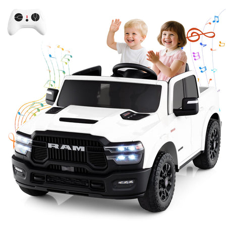Coche de juguete montable con licencia Ram Truck de 24 V y 2 asientos para niños grandes con control remoto y música