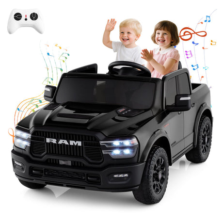 Coche de juguete montable con licencia Ram Truck de 24 V y 2 asientos para niños grandes con control remoto y música