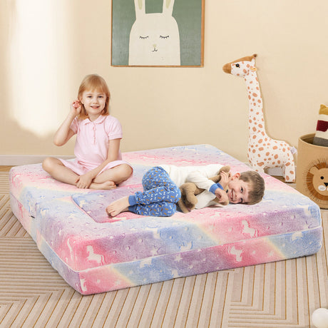 Sofá de juego infantil de 2 plazas con funda de franela extraíble y lavable a máquina