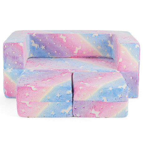 Sofá de juego infantil de 2 plazas con funda de franela extraíble y lavable a máquina