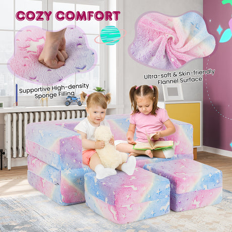 Sofá de juego infantil de 2 plazas con funda de franela extraíble y lavable a máquina