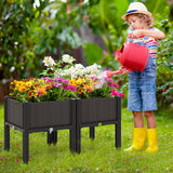 Kit de jardinera elevada de plástico para cultivo de flores y verduras, juego de 2 - Marrón