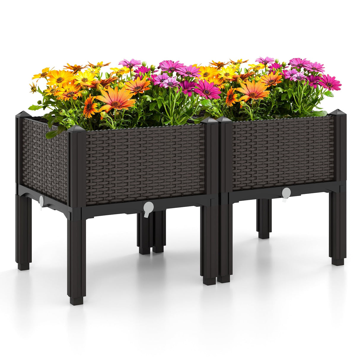 Kit de jardinera elevada de plástico para cultivo de flores y verduras, juego de 2 - Marrón