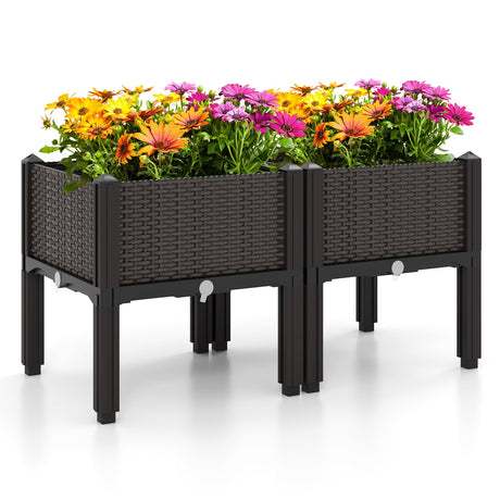 Kit de jardinera elevada de plástico para cultivo de flores y verduras, juego de 2 - Marrón