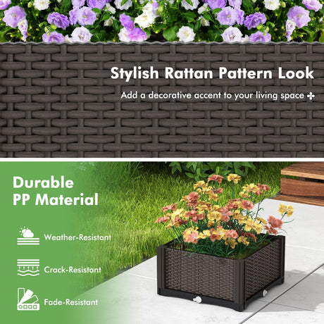 Kit de jardinera elevada de plástico para cultivo de flores y verduras, juego de 2 - Marrón