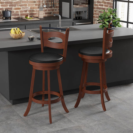 2 taburetes giratorios de bar de 24/29 pulgadas con respaldo curvo y cojines de asiento
