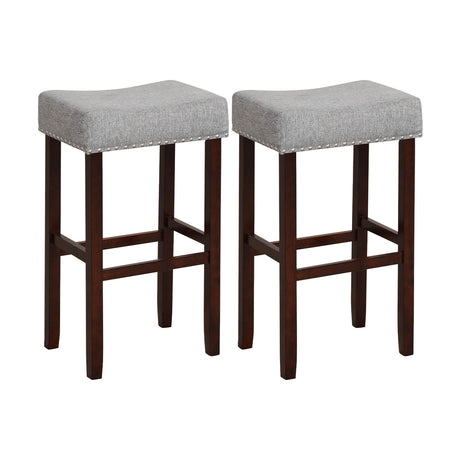 Juego de 2 taburetes de bar tapizados de 29 pulgadas con patas de madera de caucho maciza y reposapiés - Gris